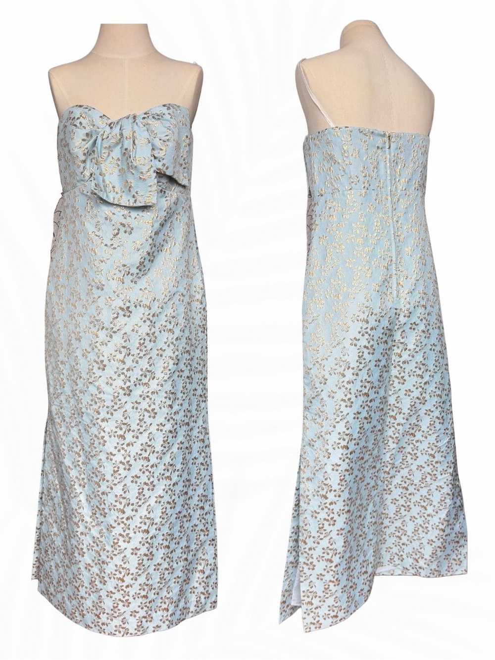 Lilly Pulitzer Strapless Blue Gold Floral Brocade Maxi Dress Size 6 - Picture 3 of 10